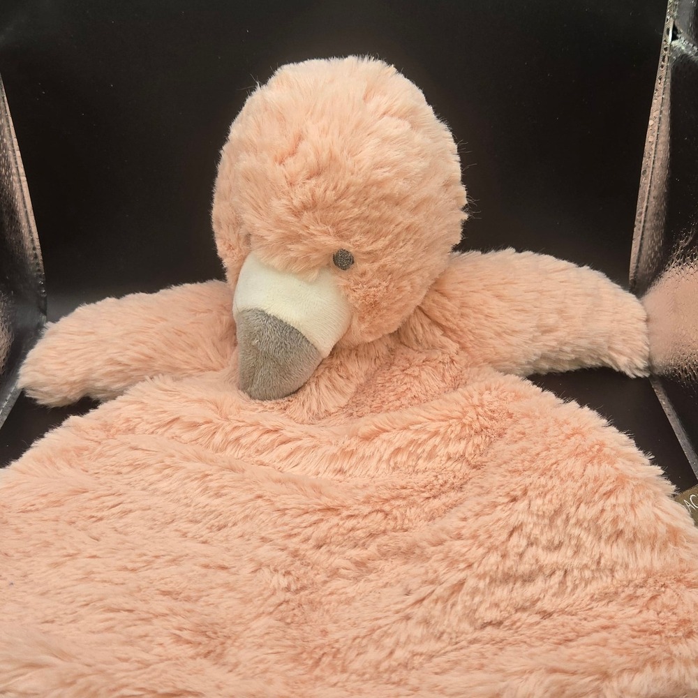 Demdaco Lovey Rattle Pink Flamingo Very Soft Minky Fleece Flat 12” Tall Soothe